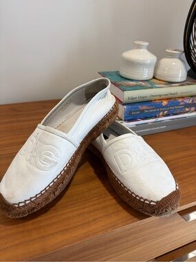 Dolce & Gabbana White Leather Espadrille Flats with Rope Sole